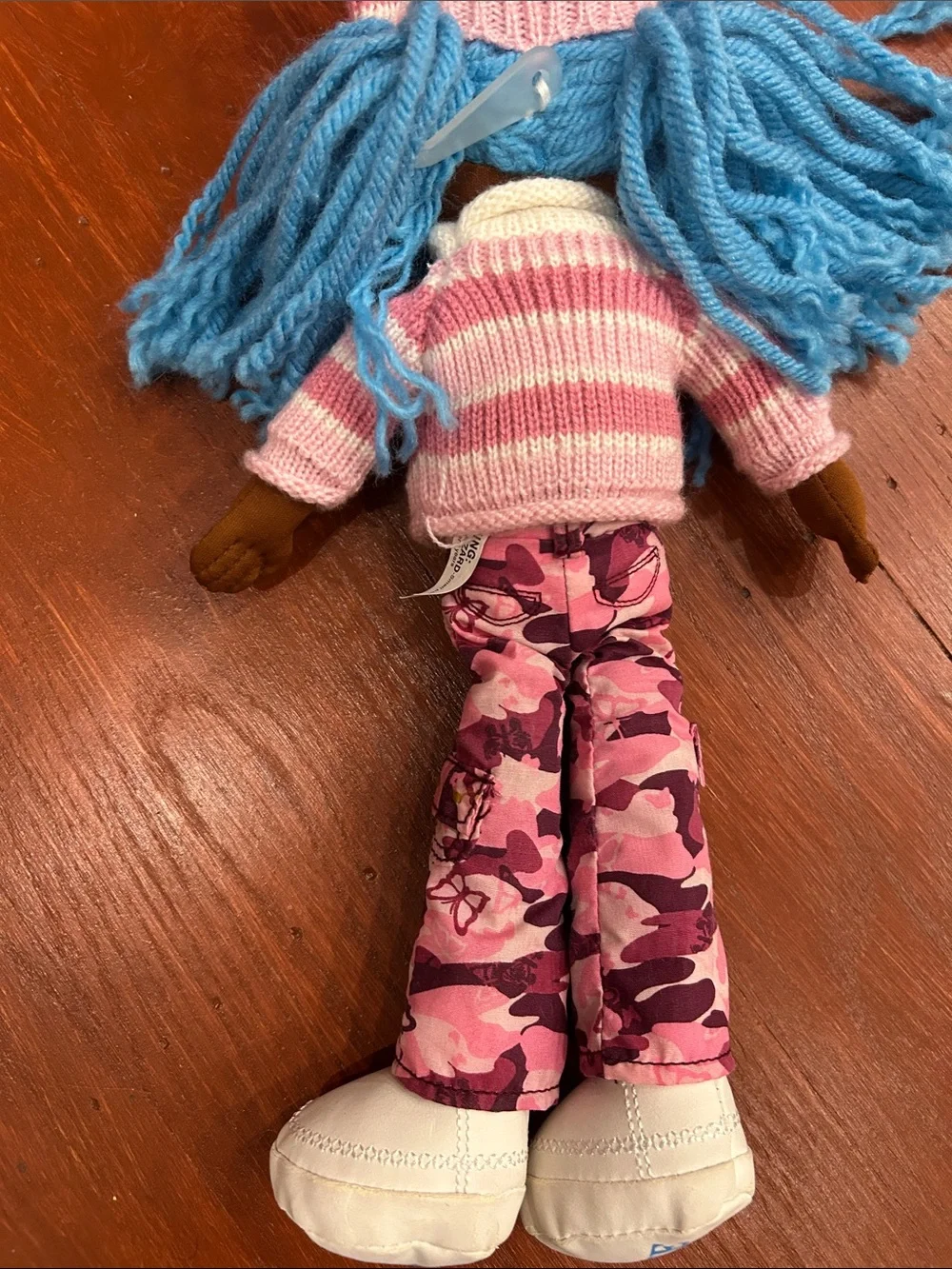 The Children's Place Pink-Striped Sweater Doll with Blue Yarn Hair